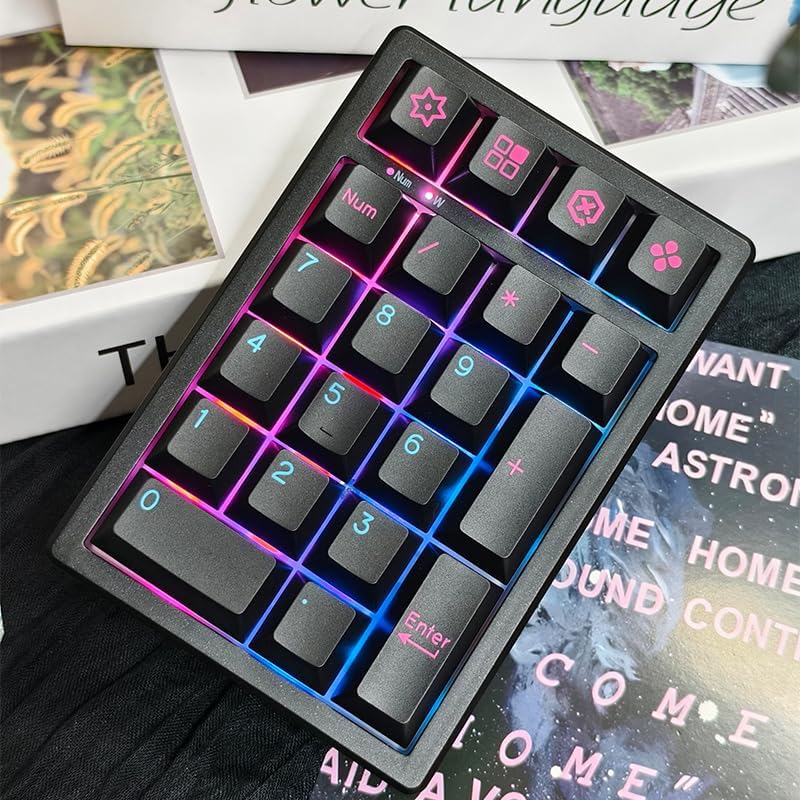 Boyi TD21 Hot Swap Numpad,21 Keys Mini Numpad Portable Keypad Bluetooth5.0/2.4G/Wired Number Pad Keyboard PBT Keycaps RGB Backlit Type-C Mini Keyboard (Cool Black Cherry Keycaps) - Image 4